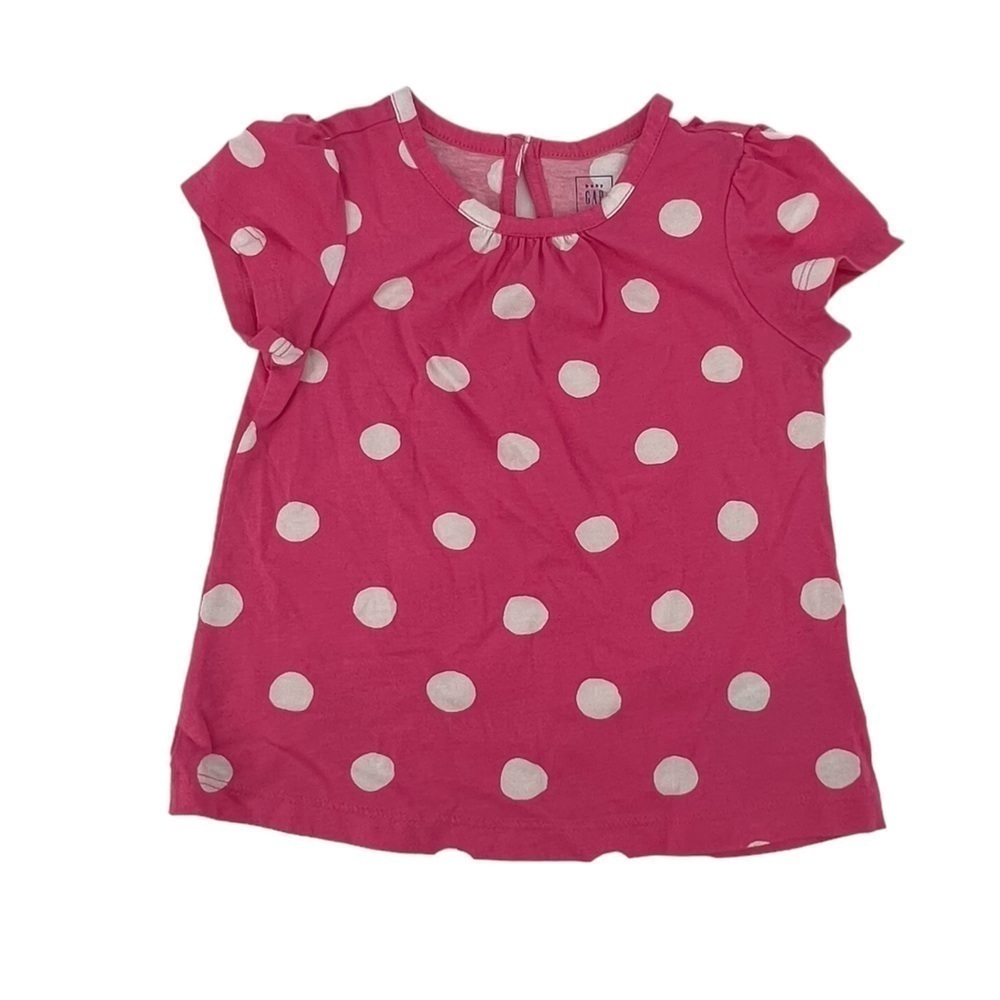 Gap Baby Pink White Polka Dot Short Sleeve Top Size 18-24 Months